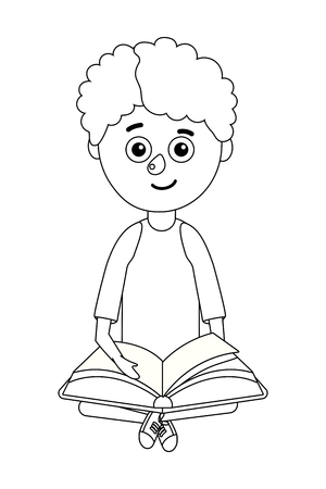 young boy student holding book vector ilustrationのイラスト素材