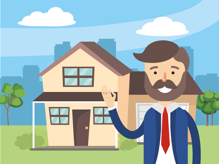 real state agent cartoon vector illustration graphic designのイラスト素材