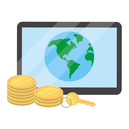 real state tablet information cartoon vector illustration graphic designのイラスト素材