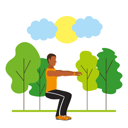 fit man doing exercise in the park cartoon vector illustration graphic designのイラスト素材