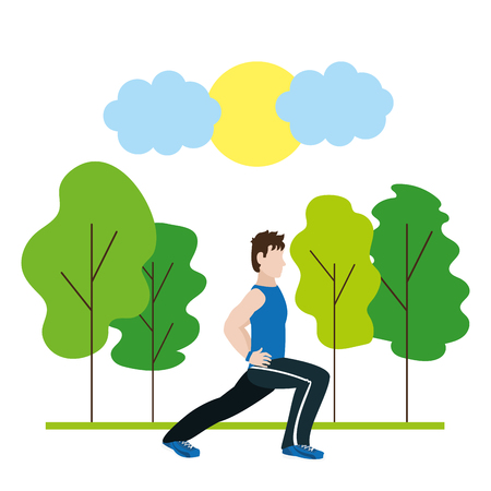 fit man doing exercise in the park cartoon vector illustration graphic designのイラスト素材