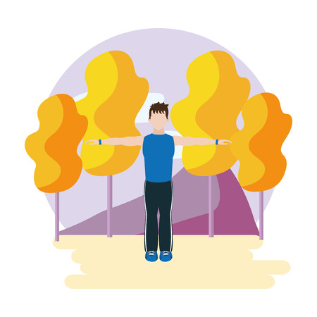 fit man doing exercise in the park cartoon vector illustration graphic designのイラスト素材