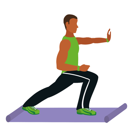 fit man doing exercise over mat cartoon vector illustration graphic designのイラスト素材