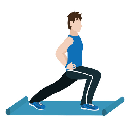 fit man doing exercise over mat cartoon vector illustration graphic designのイラスト素材