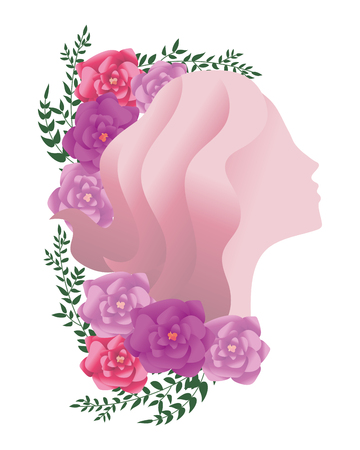 female silhouette icon with flowers arrangement vector illustration graphic designのイラスト素材