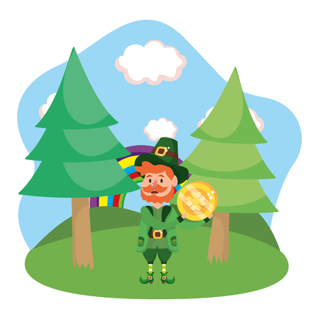 leprechaun with golden coin beard rainbow park vector illustration graphic designのイラスト素材