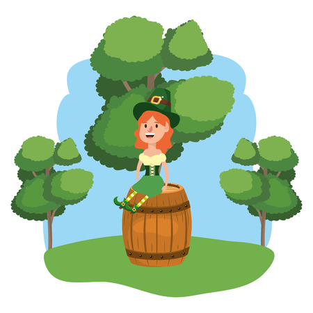 leprechaun with barrel female park vector illustration graphic designのイラスト素材