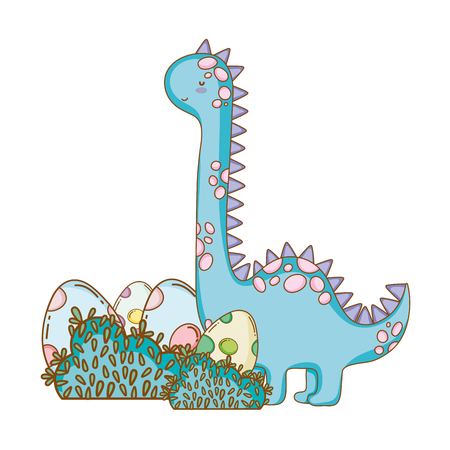cute apatosaurus with eggs vector illustration designのイラスト素材