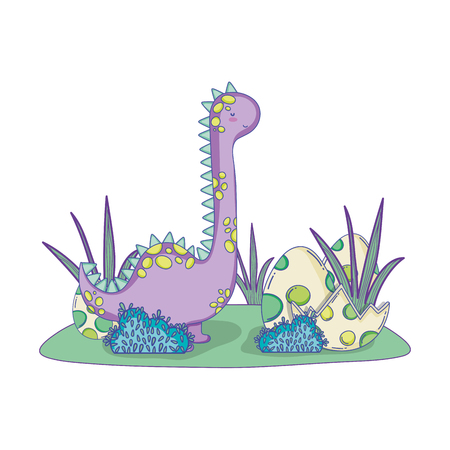 cute apatosaurus with eggs vector illustration designのイラスト素材