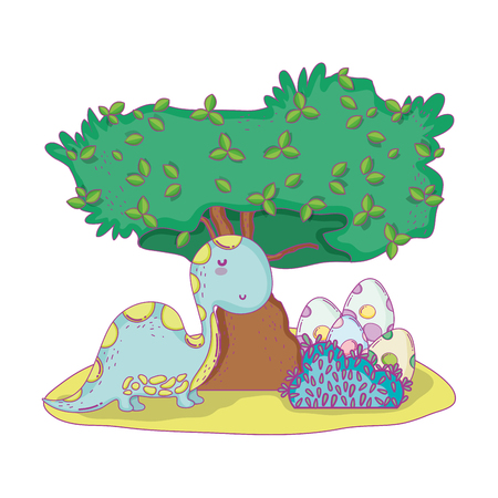 cute apatosaurus with tree in the landscape vector illustration designのイラスト素材