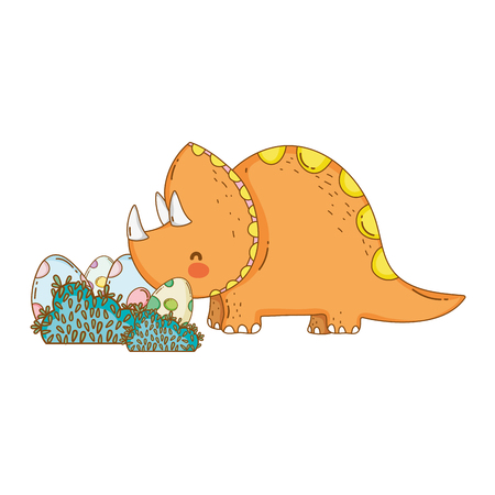 cute triceratops with eggs scene vector illustration designのイラスト素材