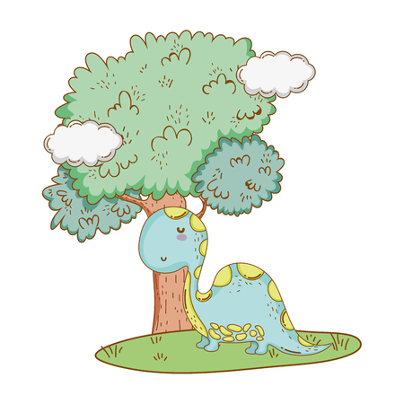 cute apatosaurus with tree in the landscape vector illustration designのイラスト素材