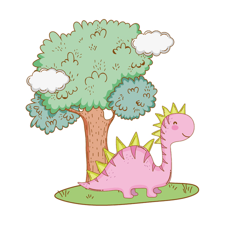 cute apatosaurus with tree in the landscape vector illustration designのイラスト素材