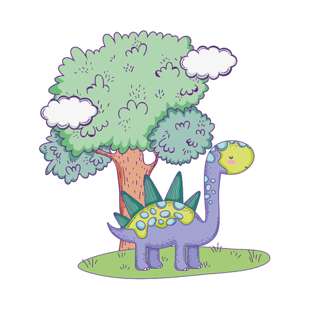 cute apatosaurus with tree in the landscape vector illustration designのイラスト素材