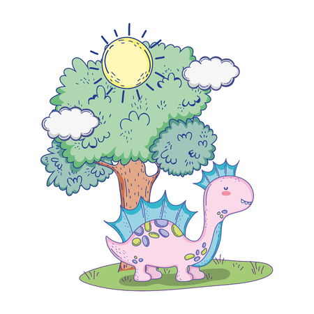 cute apatosaurus with tree in the landscape vector illustration designのイラスト素材