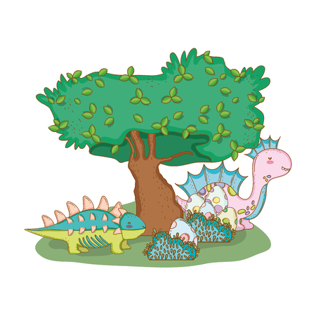 cute apatosaurus with tree in the landscape vector illustration designのイラスト素材