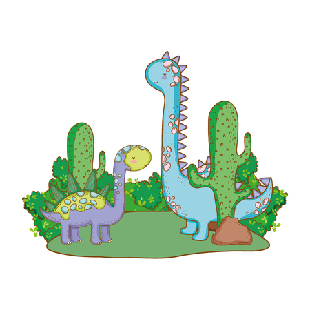 cute apatosaurus couple with tree in the landscape vector illustration designのイラスト素材