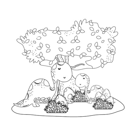 cute apatosaurus with tree in the landscape vector illustration designのイラスト素材