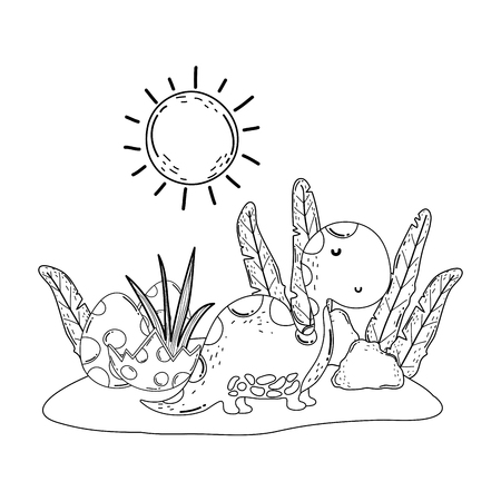 cute apatosaurus with eggs vector illustration designのイラスト素材