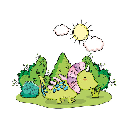 cute dinosaur in the landscape vector illustration designのイラスト素材