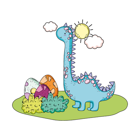 cute apatosaurus with eggs vector illustration designのイラスト素材