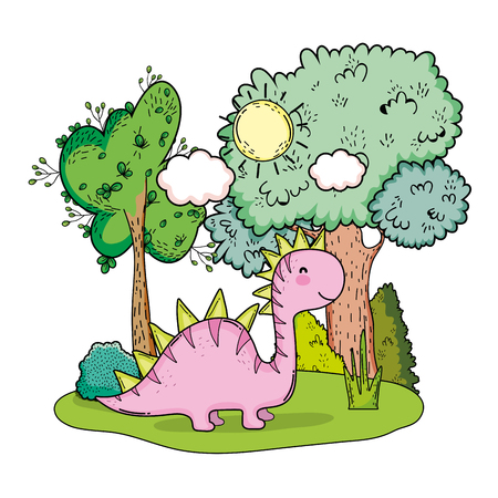 cute apatosaurus with tree in the landscape vector illustration designのイラスト素材