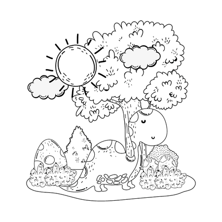 cute apatosaurus with tree in the landscape vector illustration designのイラスト素材