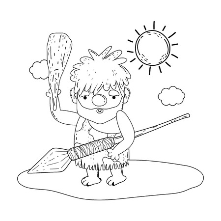 caveman comic in the landscape vector illustration designのイラスト素材