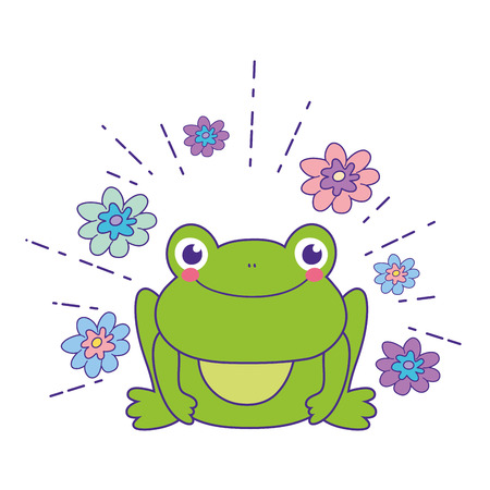 cute toad with flowers garden character vector illustration designのイラスト素材