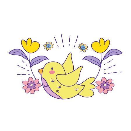 cute and little bird flying with flowers garden vector illustration designのイラスト素材