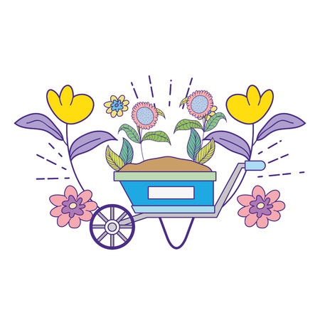 cute wheelbarrow gardening with flowers garden vector illustration designのイラスト素材