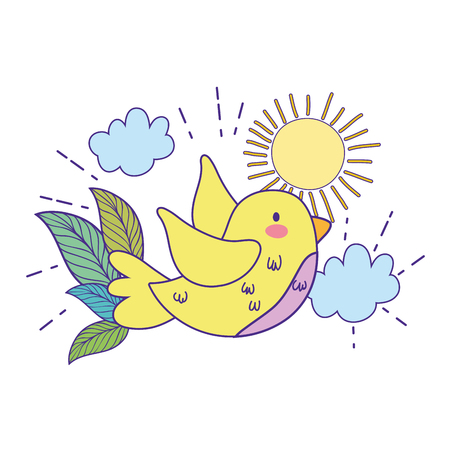 cute and little bird flying with flowers garden vector illustration designのイラスト素材