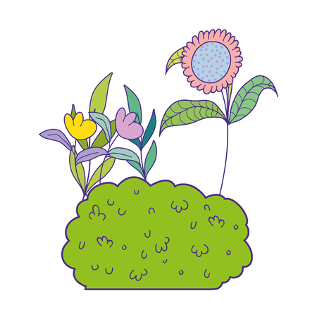 cute garden bush with flowers vector illustration designのイラスト素材