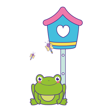 cute toad in the landscape with birdhouse vector illustration designのイラスト素材