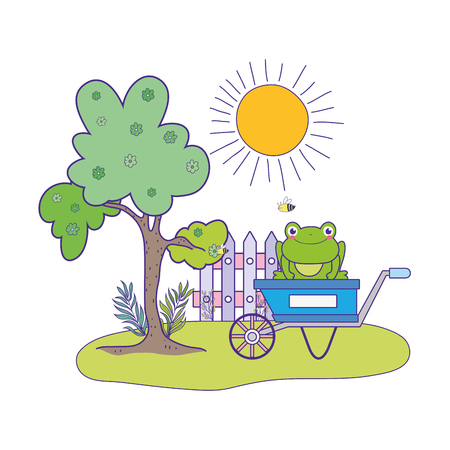 cute toad with wheelbarrow character vector illustration designのイラスト素材