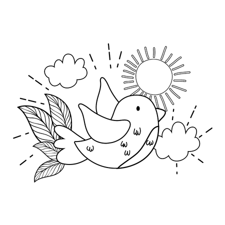 cute and little bird flying with flowers garden vector illustration designのイラスト素材