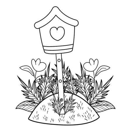 cute birdhouse wooden with garden scene vector illustration designのイラスト素材