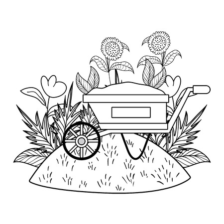 cute wheelbarrow gardening with flowers garden vector illustration designのイラスト素材