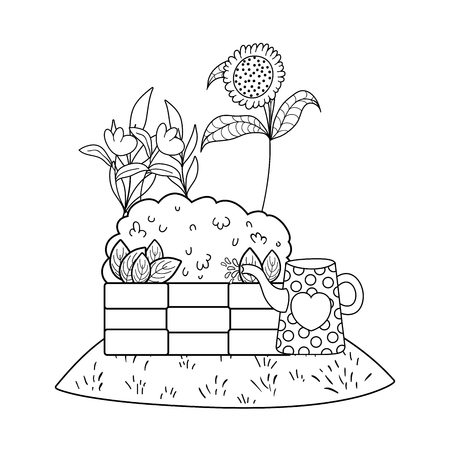 cute garden bush with sprinkler vector illustration designのイラスト素材