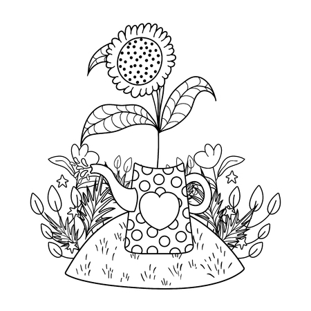 beautiful cute garden with sprinkler scene vector illustration designのイラスト素材