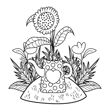 beautiful cute garden with sprinkler scene vector illustration designのイラスト素材