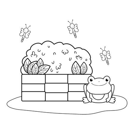 cute toad with bush in the landscape vector illustration designのイラスト素材
