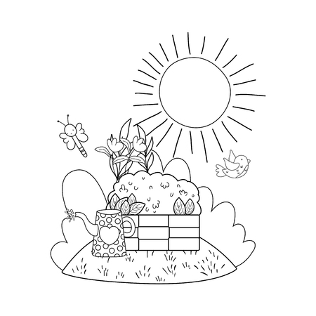 beautiful cute garden with butterflies scene vector illustration designのイラスト素材