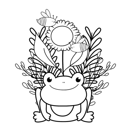 cute toad with flowers garden character vector illustration designのイラスト素材
