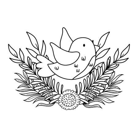 cute and little bird flying with flowers garden vector illustration designのイラスト素材