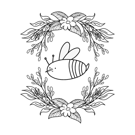cute and little bee with wreath flowers vector illustration designのイラスト素材