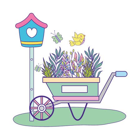 cute and little bird flying with birdhouse vector illustration designのイラスト素材