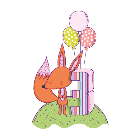 cute and little fox with balloons helium in the landscape vector illustrationのイラスト素材