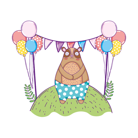 cute bear with balloons helium in the landscape vector illustration designのイラスト素材
