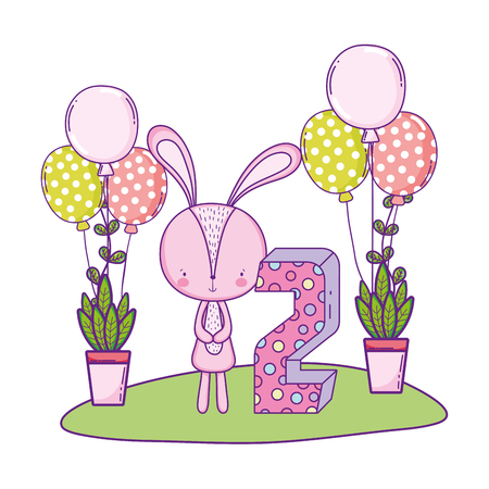 cute little rabbit with balloons helium in the landscape vector illustrationのイラスト素材
